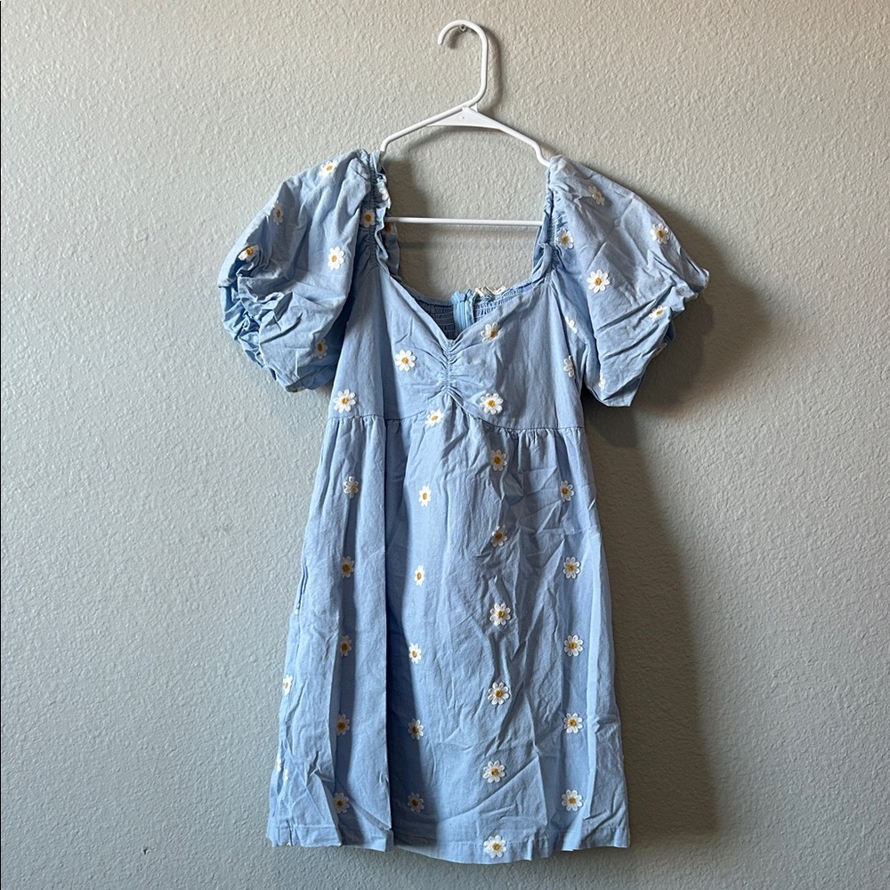 Altar'd State Blue Mini Dress with White Floral Pattern